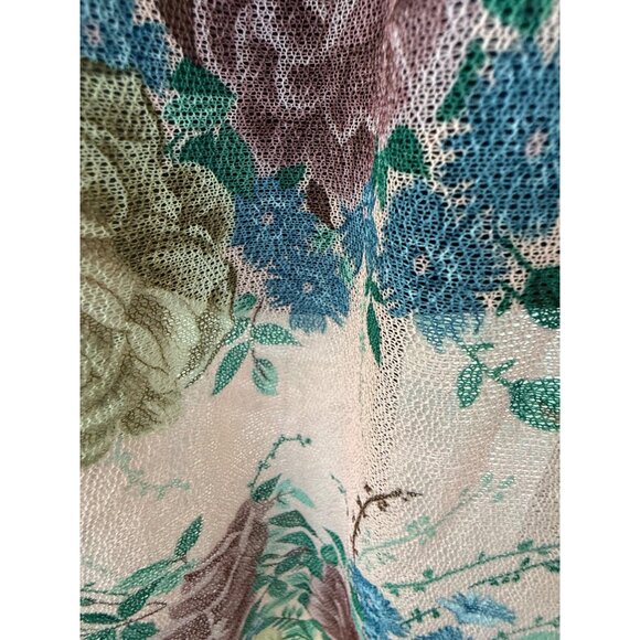 Vintage 60's Pink Floral Chiffon Style Maxi Dress Batwing Sleeves Sz L Boho - Picture 10 of 16